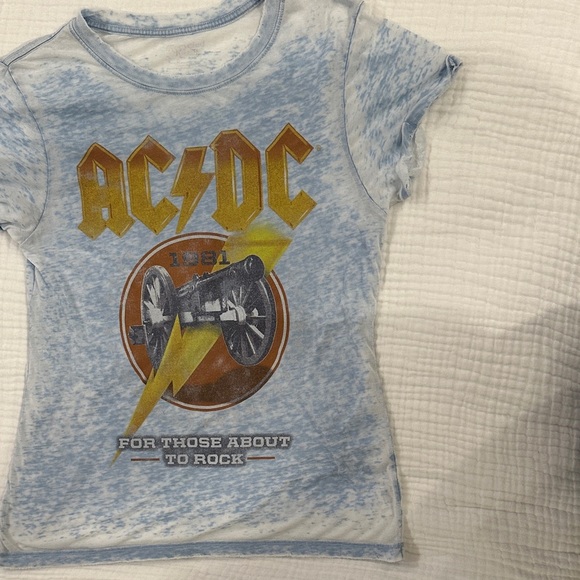 Recycled Karma Tops - Recycled Karma Light Blue and Yellow AC/DC Tee